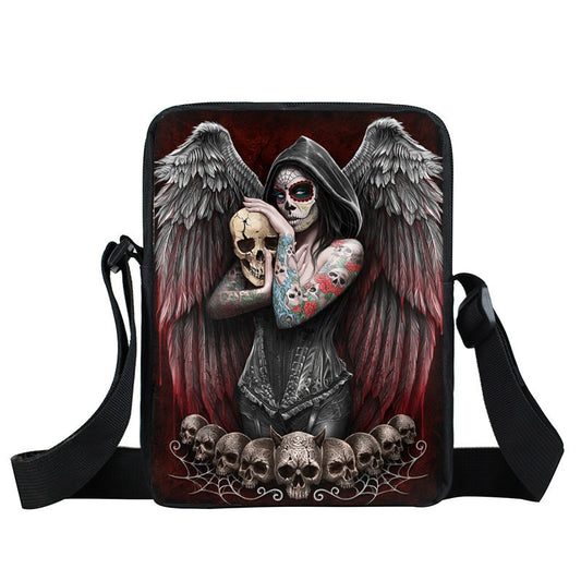 Dark Gothic Angel Skull Mini Messenger Bag Girls Ladies Shoulder Bags Grim Reaper Punk Women Cross Bag Kids Gift Bags Bookbag
