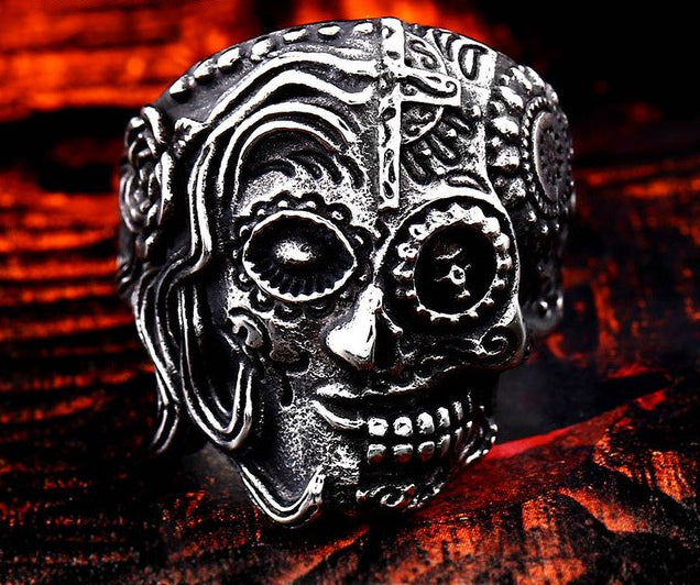 316L Stainless Steel gem ring Cross skull biker men Ring hot sale Man's fashion jewelry LLBR8-327R