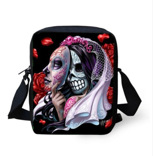 Small Cartoon Women Cross Body Bags Cool Sugar Skull Pattern Ladies Casual Mini Shoulder Bags Female Messenger Bags