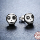 Genuine 925 Sterling Silver Skull Skeleton Stud Earrings for Women Black Clear CZ Sterling Silver Jewelry Brincos SCE064