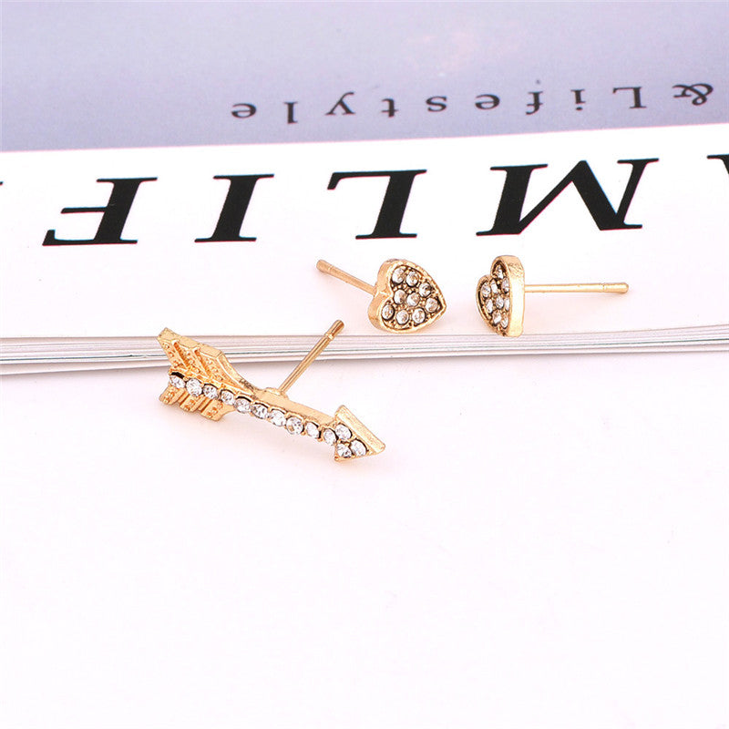 3pcs/set Gold Color Crystal Small Stud Earrings for Women Romantic Arrow Heart Earrings Cute Jewelry Christmas Gift brinco