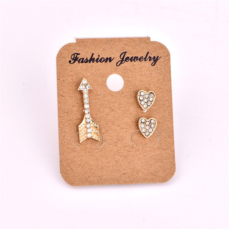 3pcs/set Gold Color Crystal Small Stud Earrings for Women Romantic Arrow Heart Earrings Cute Jewelry Christmas Gift brinco