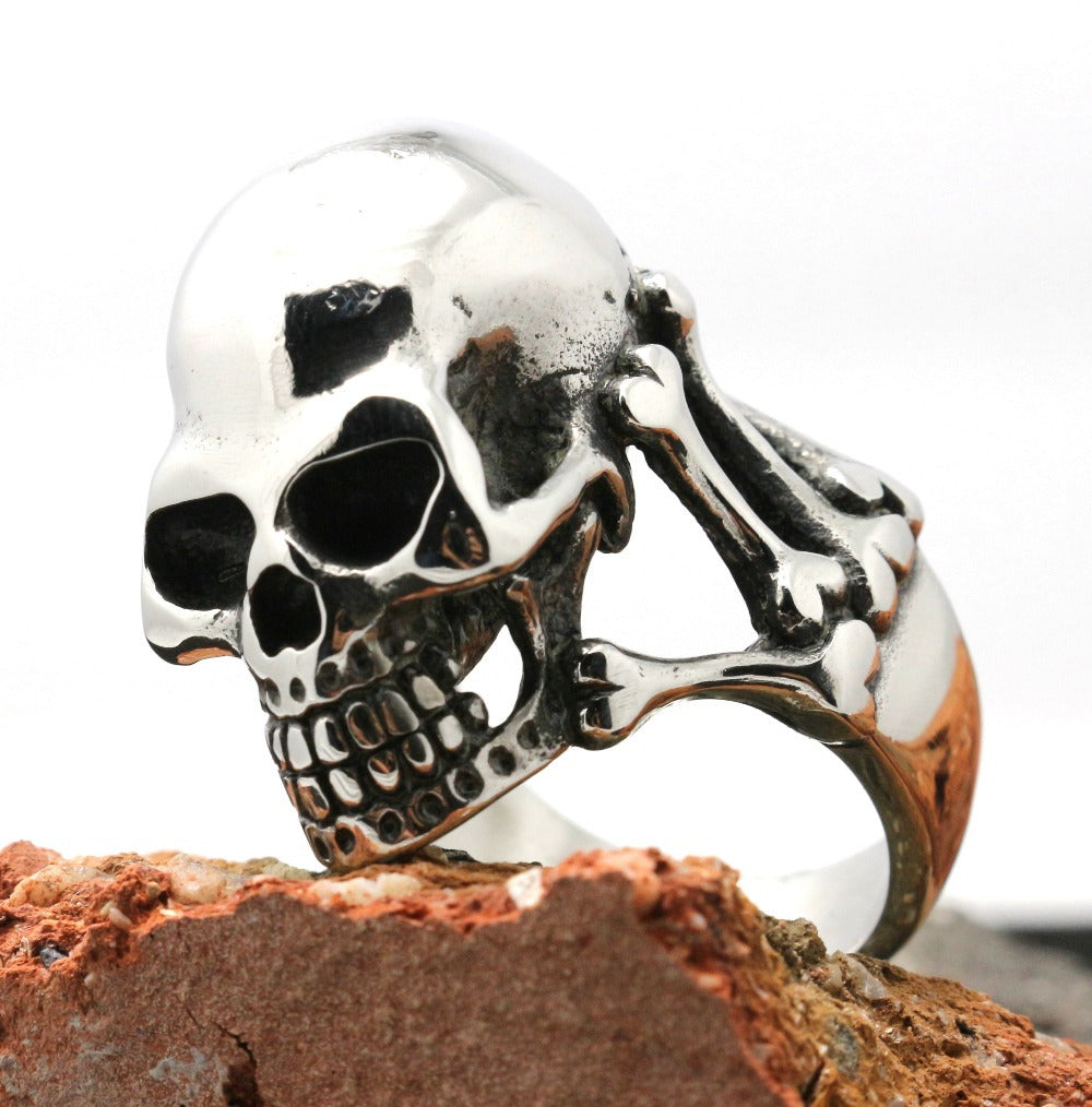 40g Mens Biker 316L Stainless Steel Very Heavy Skull Ring