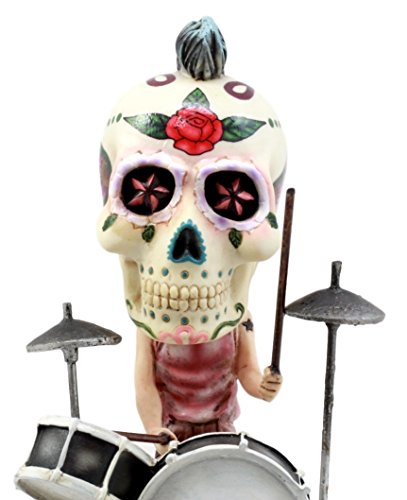 Ebros Gift Day Of The Dead Tattoo Skeleton Rock Drummer Bobblehead Figurine 6.5"L Halloween Statue Decor