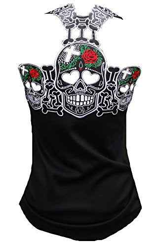 Rockabilly Punk Rock Baby Woman Black Tank Top Shirt Muerte Sugar Tiki Skull