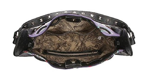 Western Sugar Skull Hobo Shoulder Bag with Drawstring Closure and Matching Wallet, Removable Crossbody Strap