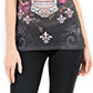 Sweet Gisele Sugar Skull V-Neck T Shirt Day of The Dead Rhinestones Bling for Women Black