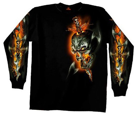 Hot Leathers Electric Skull Long Sleeve Biker T-Shirt (Black, Large)