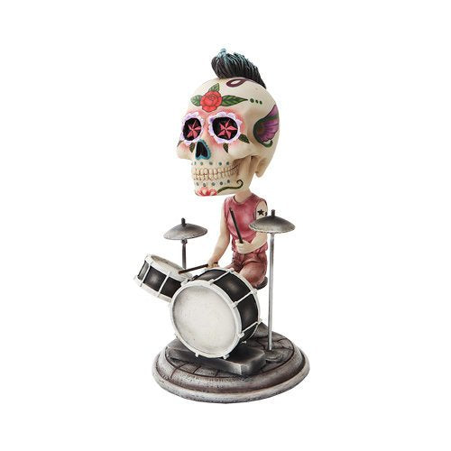 6.5 Inch Day of The Dead Bobblehead Drummer Painted Figurine