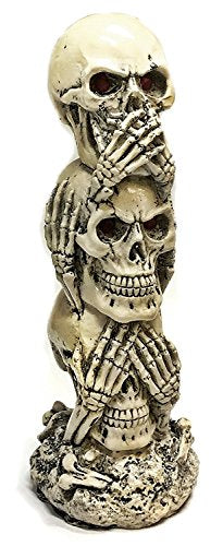 The Hear-no, See-no, Speak-no Evil Skull Statue Sculpture Figure Skeleton Limited