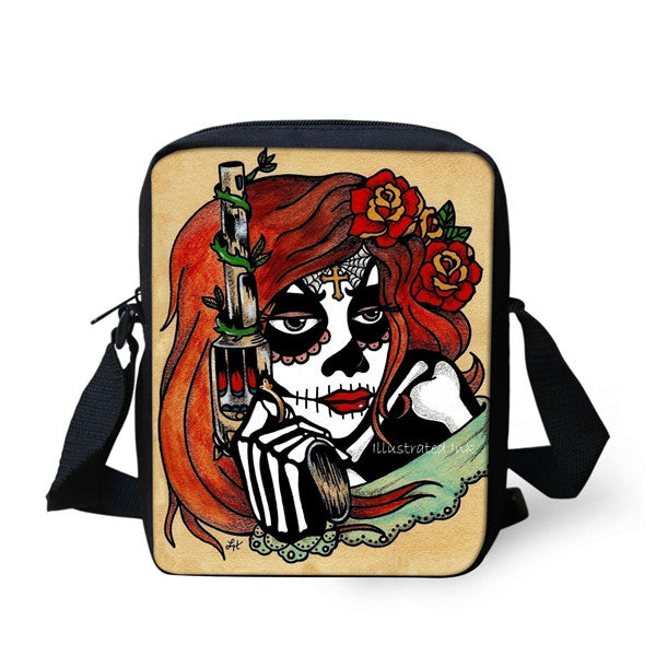 Small Cartoon Women Cross Body Bags Cool Sugar Skull Pattern Ladies Casual Mini Shoulder Bags Female Messenger Bags