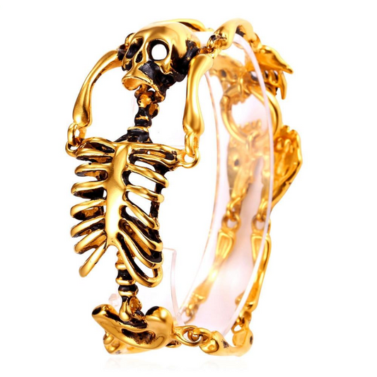 Skull Bracelet Big Skeleton Bones Statement Punk Jewelry Gold Color Stainless Steel Halloween Gift Gothic Bracelets Men H857