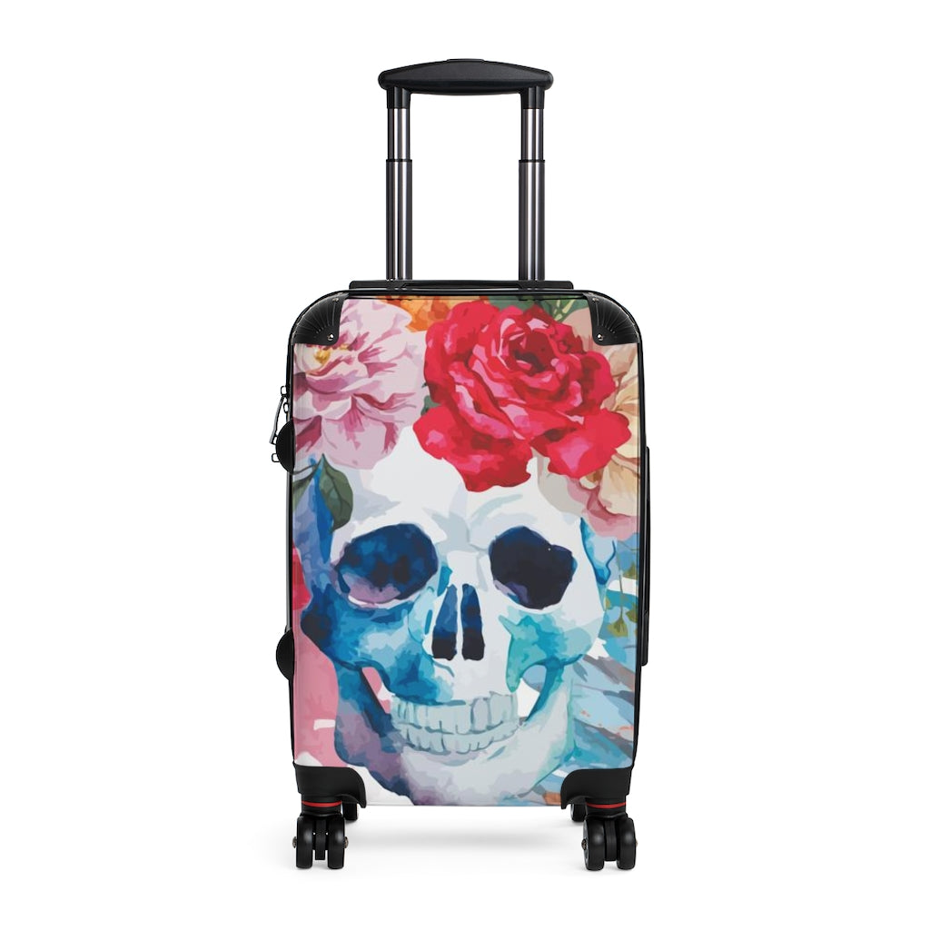 Floral skull Suitcases, rose skull gothic luggage suitcase, skeleton Halloween skull suitcase luggage