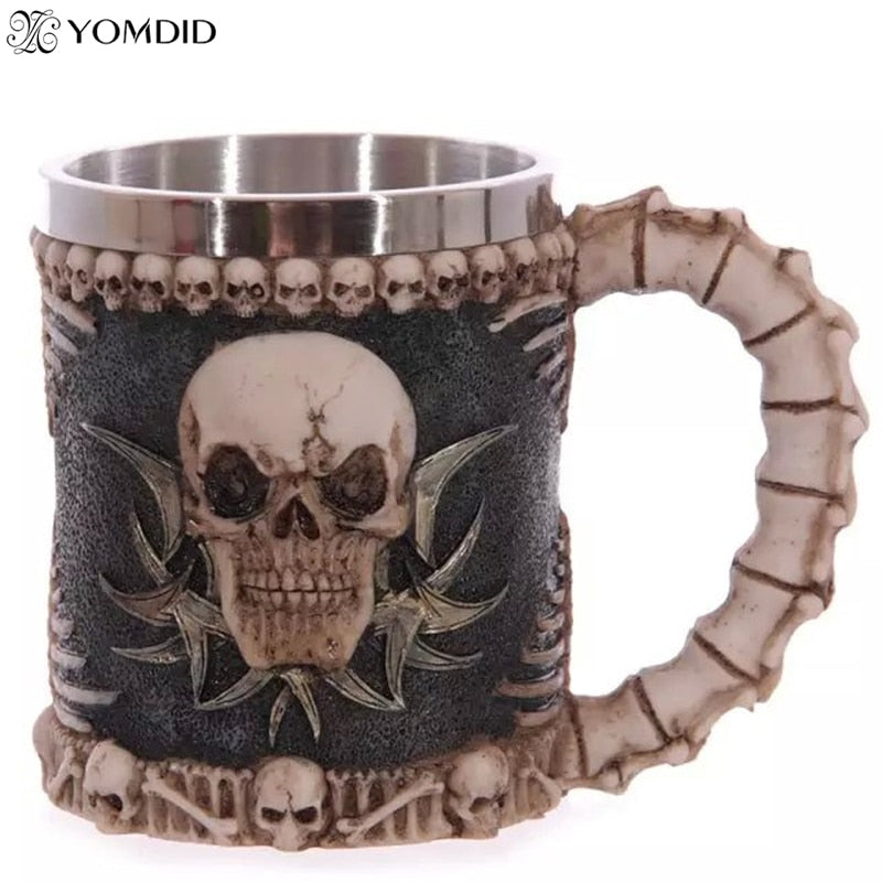 5 Design Creative Double Wall Stainless Steel 3D Skull Mugs Coffee Mug Skull Knight Tankard Dragon Drinking Cup Canecas Copo