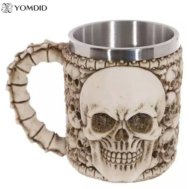 5 Design Creative Double Wall Stainless Steel 3D Skull Mugs Coffee Mug Skull Knight Tankard Dragon Drinking Cup Canecas Copo