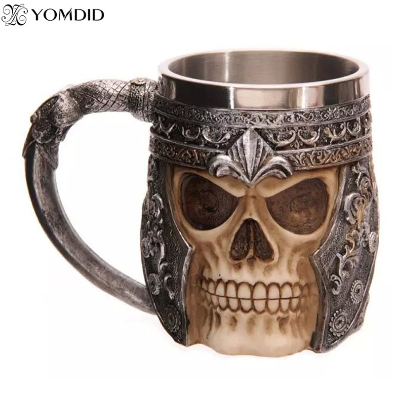 5 Design Creative Double Wall Stainless Steel 3D Skull Mugs Coffee Mug Skull Knight Tankard Dragon Drinking Cup Canecas Copo