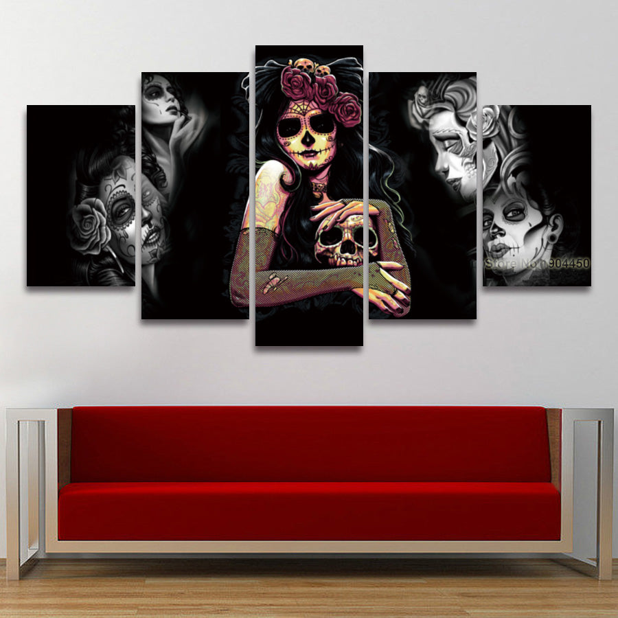 5 Panel Painting Canvas Wall Art Sugar Skull Modular Picture HD Prints Artwork for Home Decor Living Room
