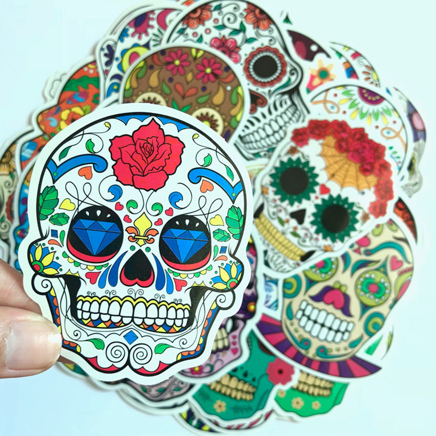 50Pcs Colorful Skull Car PVC Sticker Sugar Skull Stickers