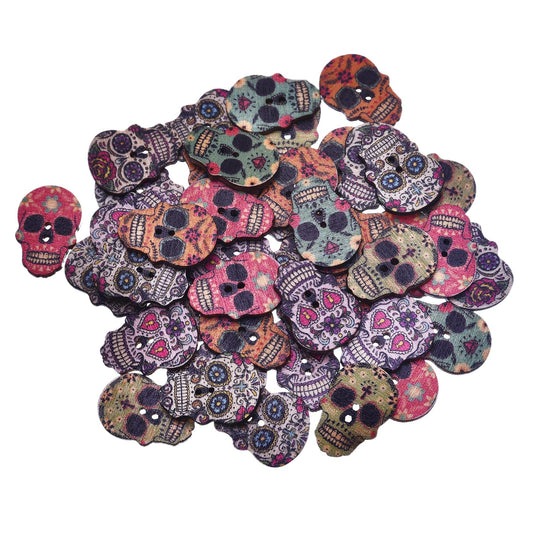 50Pcs Skull Shaped 2 Holes Wooden Buttons