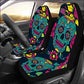Day of The Dead Sugar Skull with Floral Front Car Seat Covers Set of 2