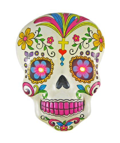 Fantasy Gifts White Day of the Dead Sugar Skull Wall Plaque With LED Eyes Dia De Los Muertos
