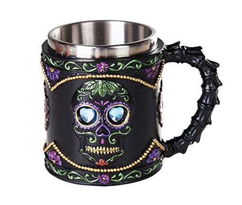 Pacific Giftware Day of the Dead Celebration Black Sugar Skull Floral Design Collectible Mug Tankard 11oz