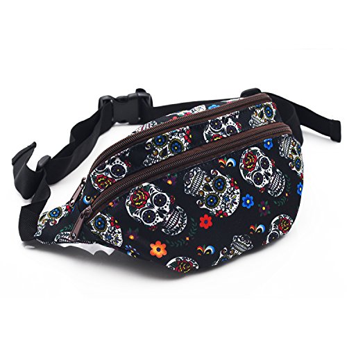 Sugar Skull Gift Bag Fanny Pack Hip Waist Canvas Bum Belt Hip Pouch Bags