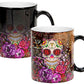 Sweet Gisele | Sugar Skull Ceramic Mug | Heat Activated | Color Changing Coffee Cup | Floral Pattern | Reveals Vivid Colors | Great Novelty Gift | Black | 11 Fl. Oz