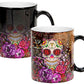Sweet Gisele | Sugar Skull Ceramic Mug | Heat Activated | Color Changing Coffee Cup | Floral Pattern | Reveals Vivid Colors | Great Novelty Gift | Black | 11 Fl. Oz