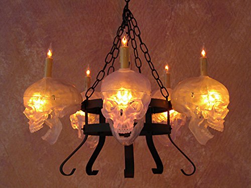 Skull/Metal Chandelier with Five Clear Skulls