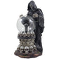 Evil Grim Reaper with Crystal Ball of Lightning Bolts on Pedestal of Skulls Statue and Decorative Table Lamp for Halloween Lighting Decorations & Scary Gothic Décor Lights As Spooky Fantasy Gifts