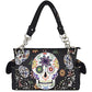 Sugar Skull Handbag Women's Shoulder Bag Wallet Set Black