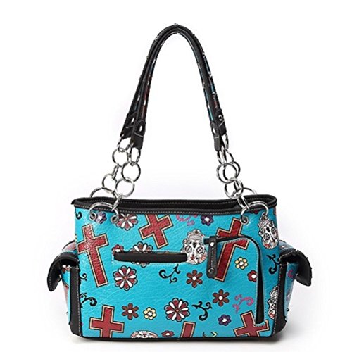 Sugar Skull Art Purse Handbag Shoulder Bag Wallet Set Turq