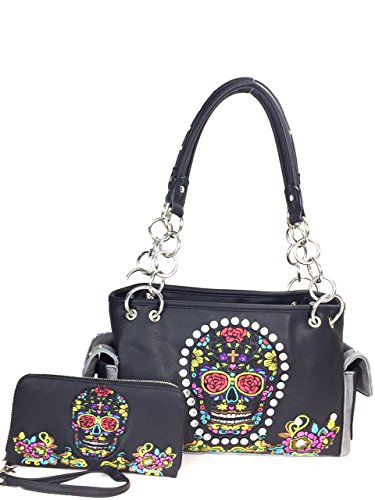 Concealed and Carry Purse Sugar Skull Purse and Wallet Set