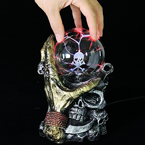 Plasma Ball Light Novelty Thunder Lightning Bolt Sphere, Touch Sensitive Flashing Ball with Wall Plug,Skull Style