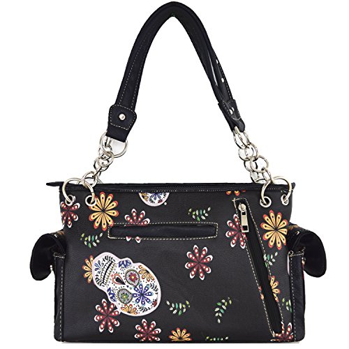 Sugar Skull Handbag Women's Shoulder Bag Wallet Set Black