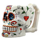 Atlantic Collectibles White Day of The Dead Crucifix Sugar Skull Mug In Bright Vivid Colors Drink Coffee Cup Ceramic 4.5"H