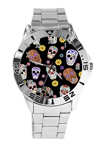 Sugar Skull Toss Custom Analog Quartz Stainless Steel Bracelet Wrist Watches For Men's Women's Gift