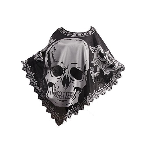 Heritage Lace Halloween Skull Poncho Costume, Hawthorne Gardens, 58" x 58", 1 Size Fits Most, Pewter