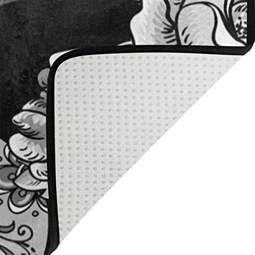 Monochrome Floral Sugar Skull Day of the Dead Area Rug Rugs for Living Room Bedroom
