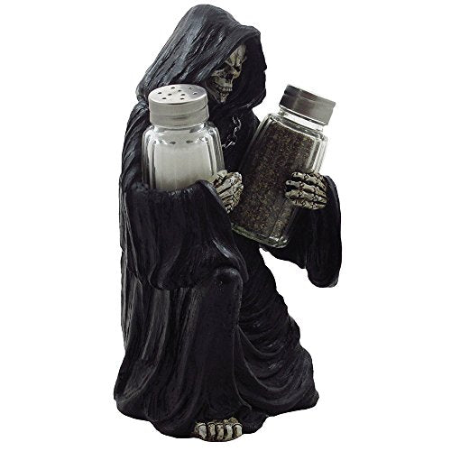 Grim Reaper Glass Salt and Pepper Shaker Set Sculpture for Gothic Bar and Kitchen Table Halloween Decor Figurines and Statues and Medieval & Fantasy Skulls and Skeletons Gifts by Home-n-Gifts