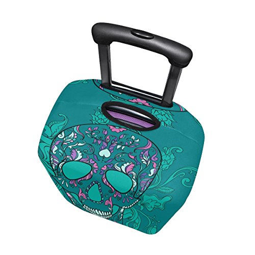 LORVIES Vector Sugar Skull With Ornament Print Travel Luggage Protective Covers Washable Spandex Baggage Suitcase Cover - Fits 18-32 Inch