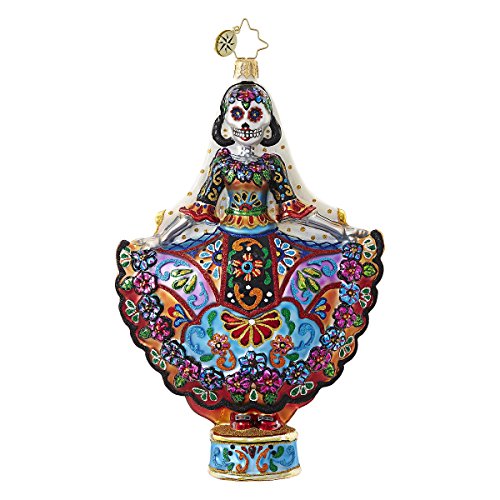 Day Of The Dead Sugar Skull Themed Figurine Glass Christmas Ornaments - Bundle Includes One La Novia Muerta & One Dia De Los Cracker Ornaments