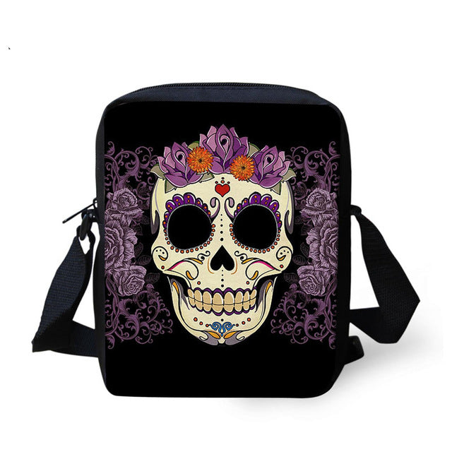 Small Cartoon Women Cross Body Bags Cool Sugar Skull Pattern Ladies Casual Mini Shoulder Bags Female Messenger Bags