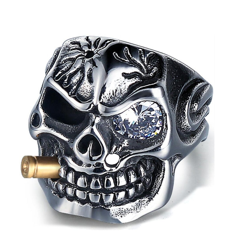 Men's Skull Biker Pirate Skeleton Rings Punk Stainless Steel With Crystal Male Retro Jewelry Decorations Accessor