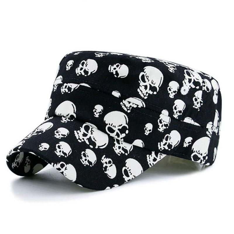 Men Black Cool Skull Baseball Caps Women Cotton Casual Flat Hats Brand Gorras Planas Snapback Adjustable Design Bone