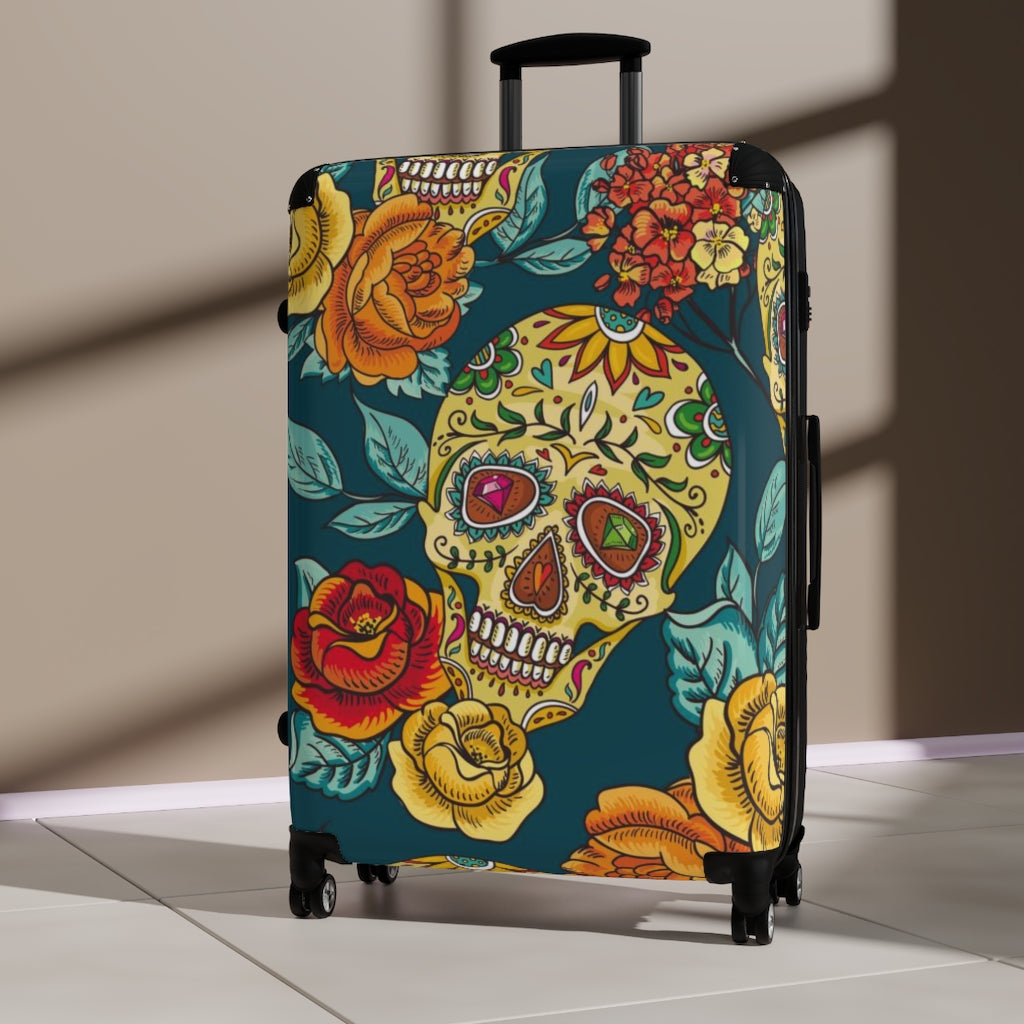 Sugar skull Suitcases, Sugar skull luggage, Day of the dead suitcase luggage, skull Halloween suitcase luggage