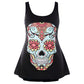 Floral Skull Pattern Print Women Tank Top Summer O-neck Sleeveless Tops