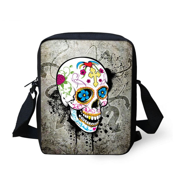 Small Cartoon Women Cross Body Bags Cool Sugar Skull Pattern Ladies Casual Mini Shoulder Bags Female Messenger Bags