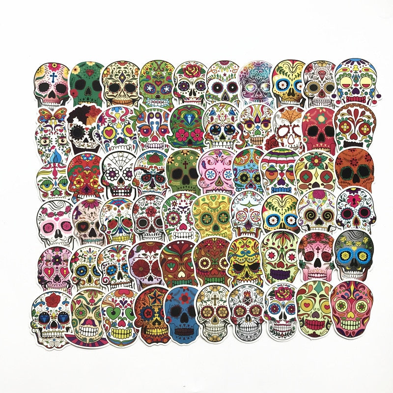 60Pcs/Lot New Waterproof sugar skulls Sticker